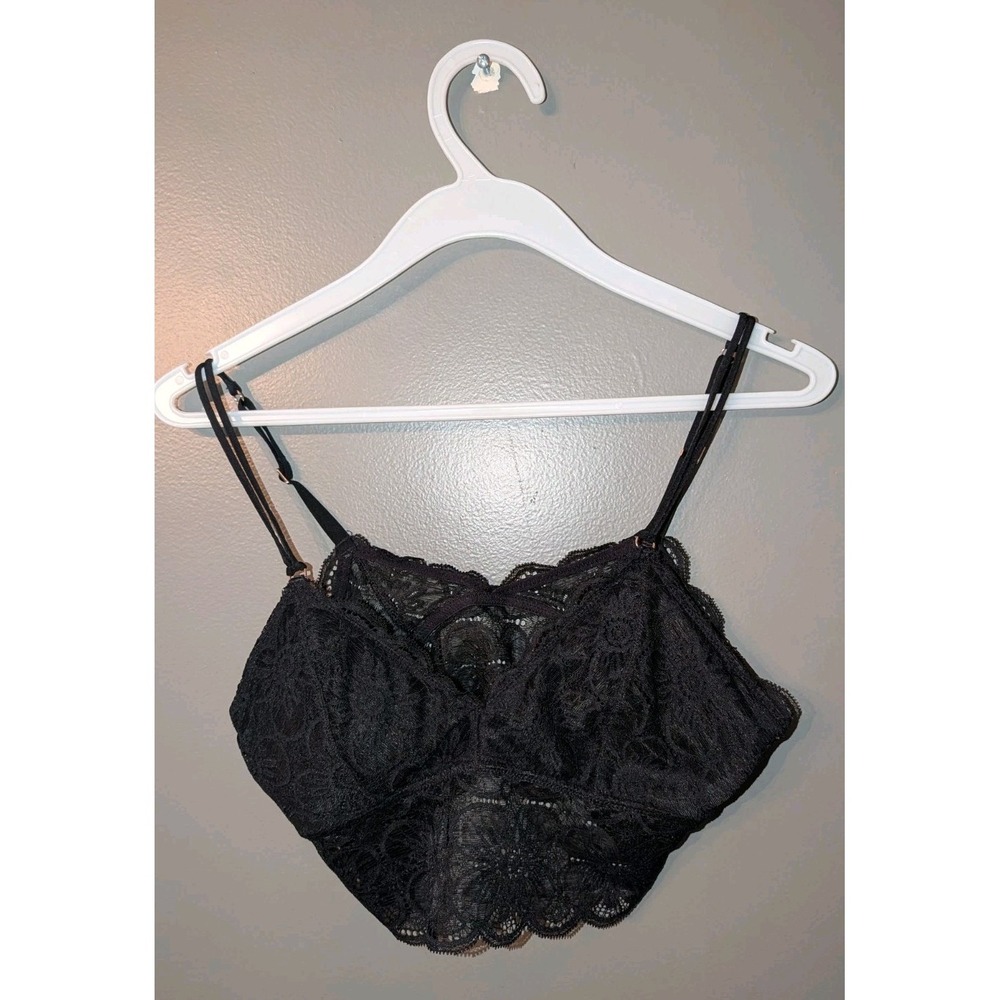 Aerie Women's Black Lacy Lace Halter Scalloped Bralette Bra Size Medium